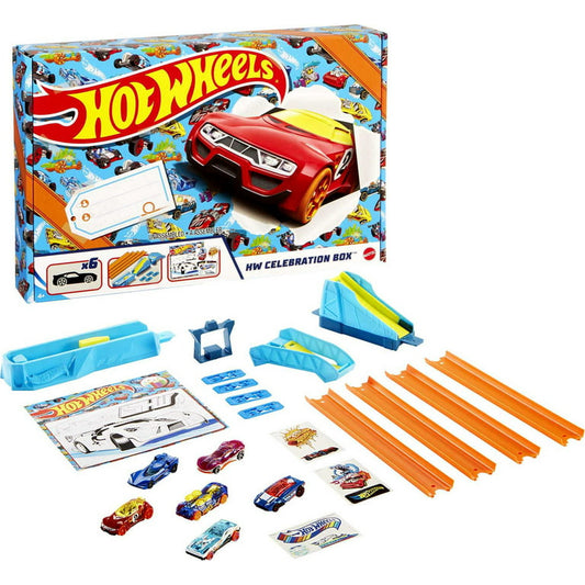 Hot Wheels Celebration Box Complete Starter Set with 6 Cars, Track & Ramps gift box