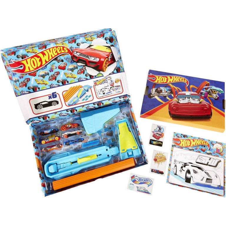 Hot Wheels Celebration Box Complete Starter Set with 6 Cars, Track & Ramps gift box